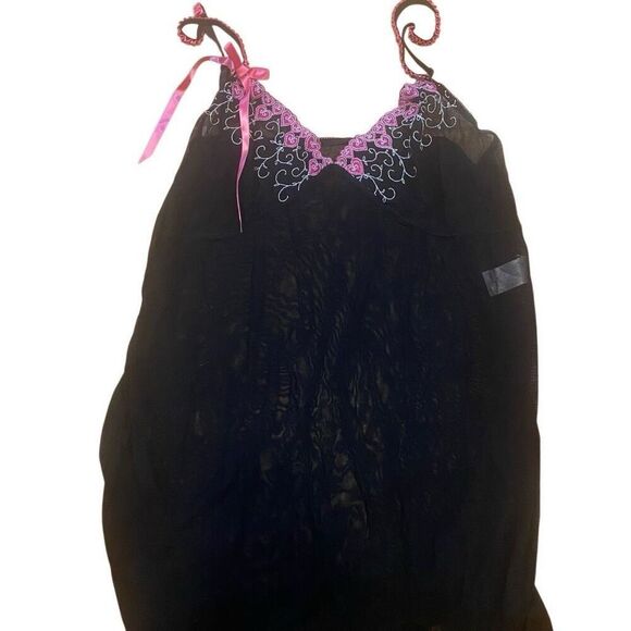 Lingerie see through black Large pink hearts - Picture 1 of 5